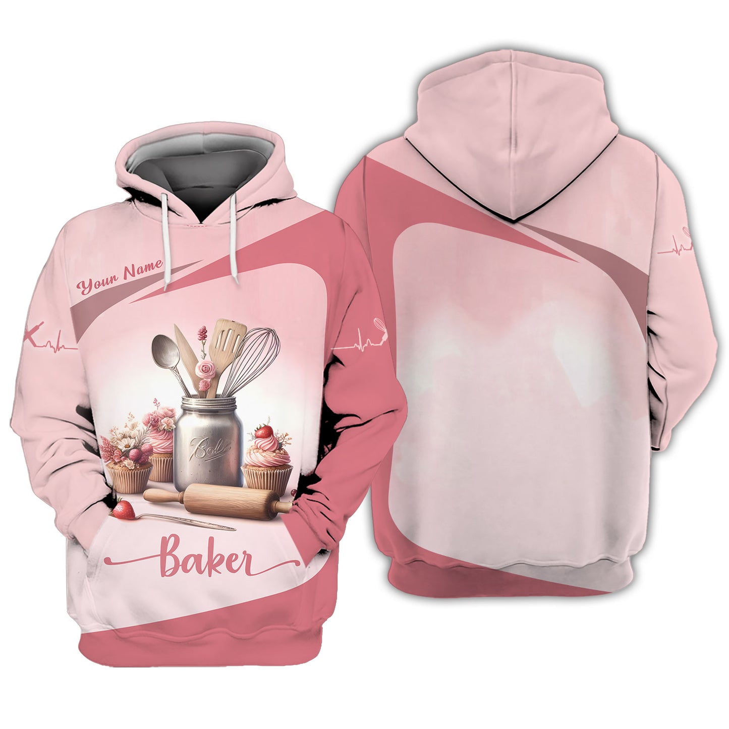 Personalized Baker Shirts - Soft Pink Baking Essentials Design for Pastry Chefs