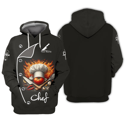 Personalized Chef Shirts - Fiery Culinary Passion Design for Professional Chefs