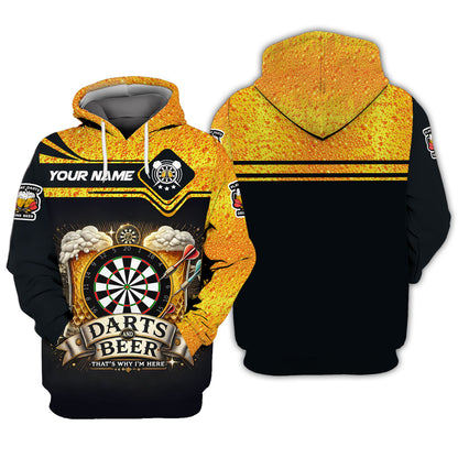 Darts And Beer That's Why I'm Here Shirt Personalized Name 3D Shirt For Beer Darts Club Lovers