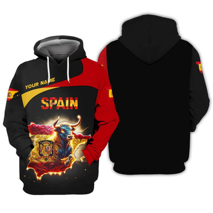 Personalized Spain Pride Shirt - Fiery Bull Design for Spain Fans