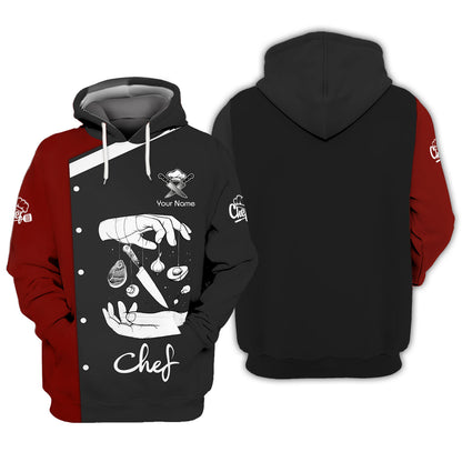 T-shirt personnalisé Petty Chef Tattoo 3D avec couteaux et chef de cuisine