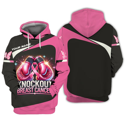 T-shirts personnalisés contre le cancer du sein Knockout Gants de boxe T-shirt 3D contre le cancer du sein Cadeau pour survivant du cancer