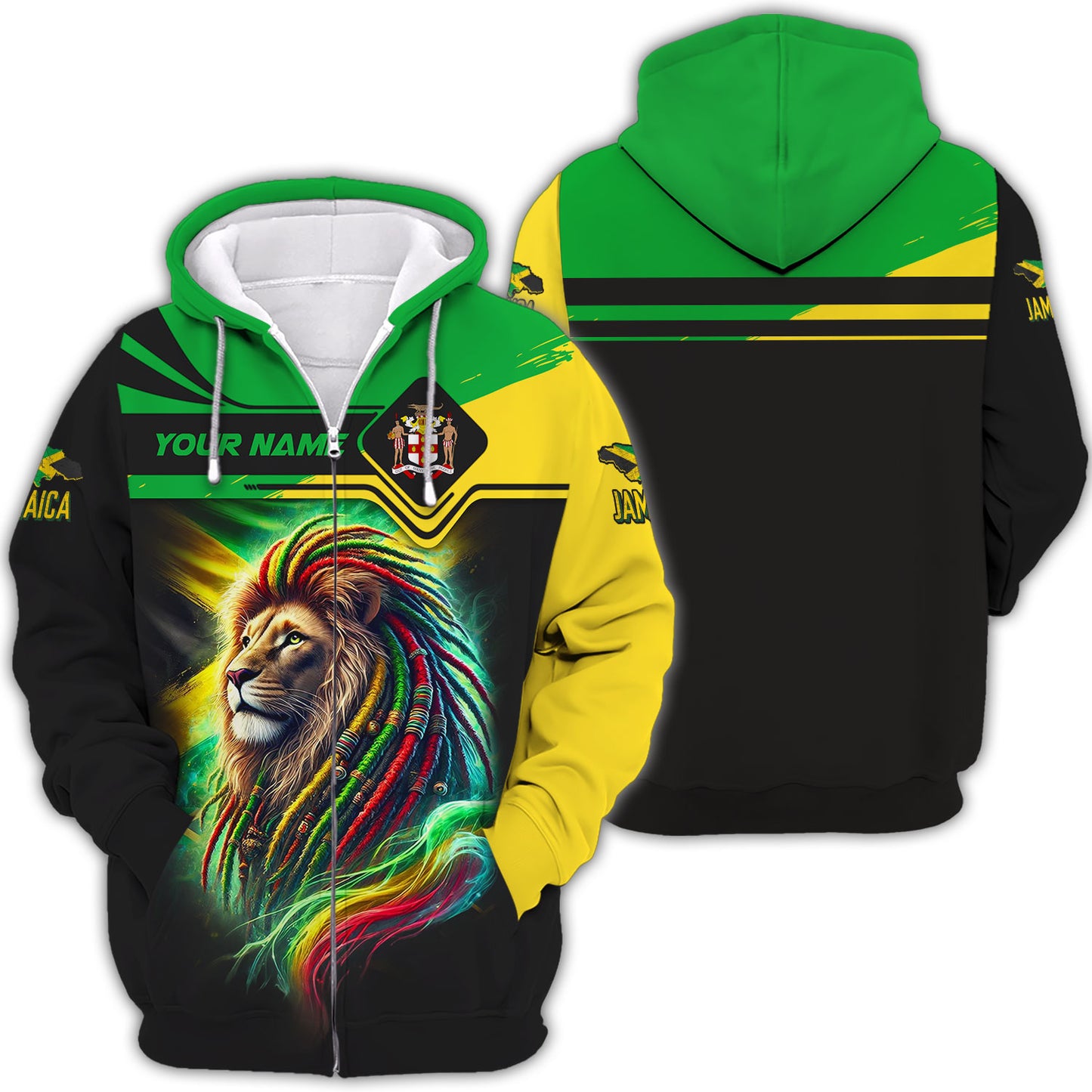 Camiseta personalizada con nombre en 3D del león de Jamaica, regalo personalizado para los amantes de Jamaica