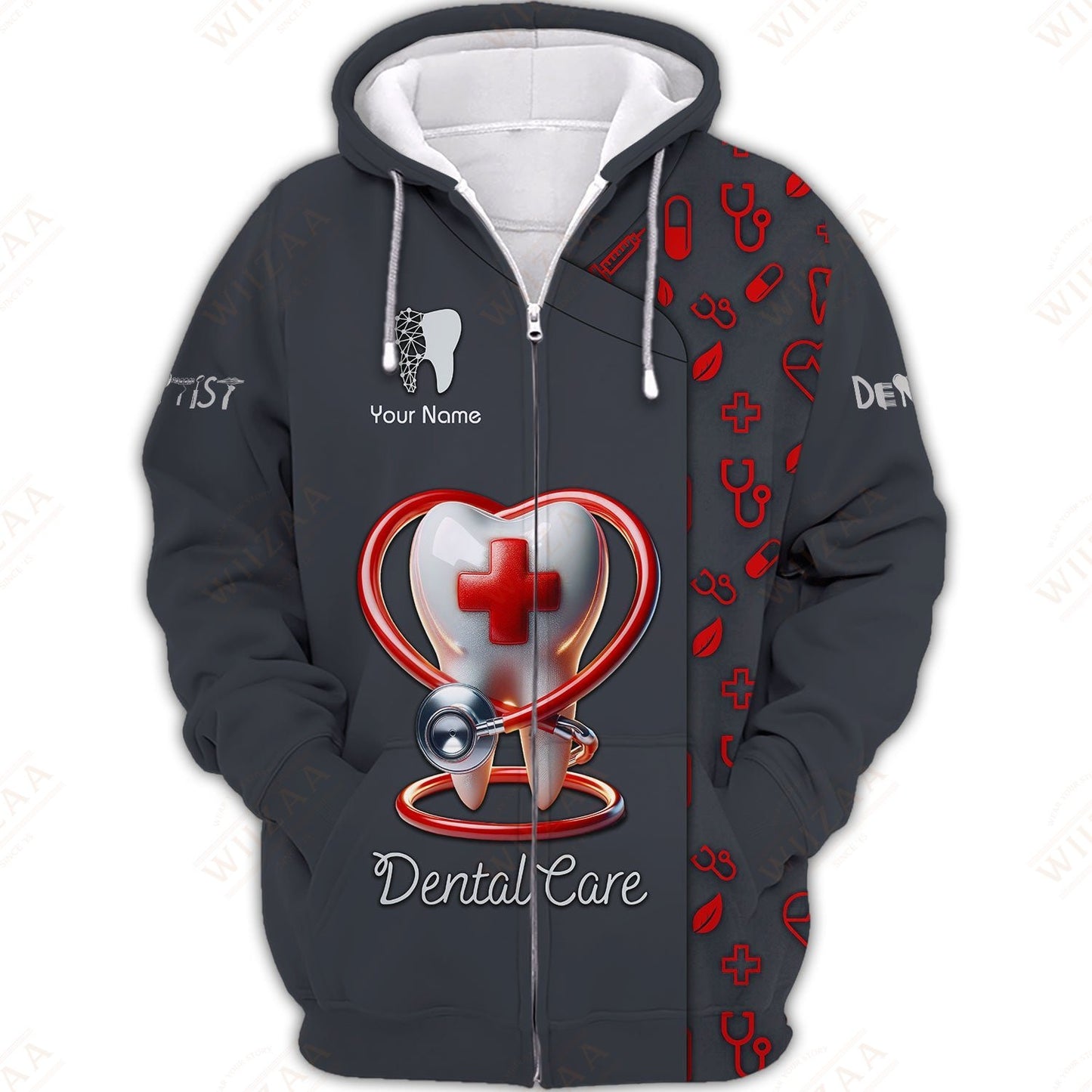 Personalized Dentis Shirt – Heart & Stethoscope with Tooth Emblem