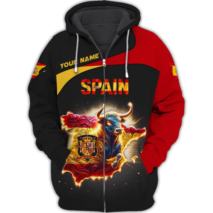 Personalized Spain Pride Shirt - Fiery Bull Design for Spain Fans