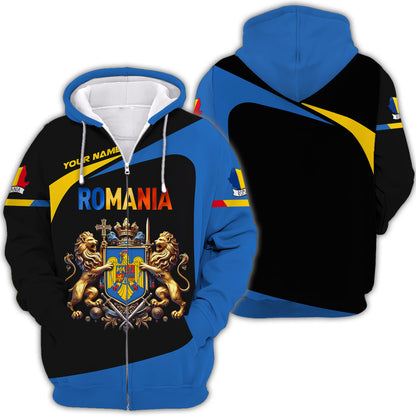 Coat Of Arms Romania Personalized Name 3D Shirt Custom Gift For Romania Lovers