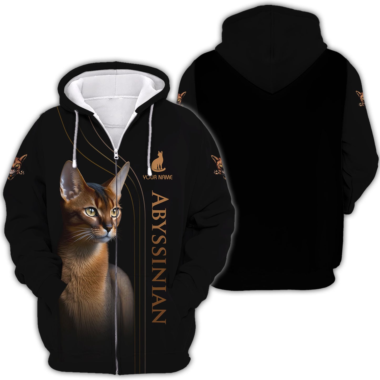 T-shirts à imprimé 3D pour chat abyssinien, cadeau personnalisé avec nom pour les amoureux des chats