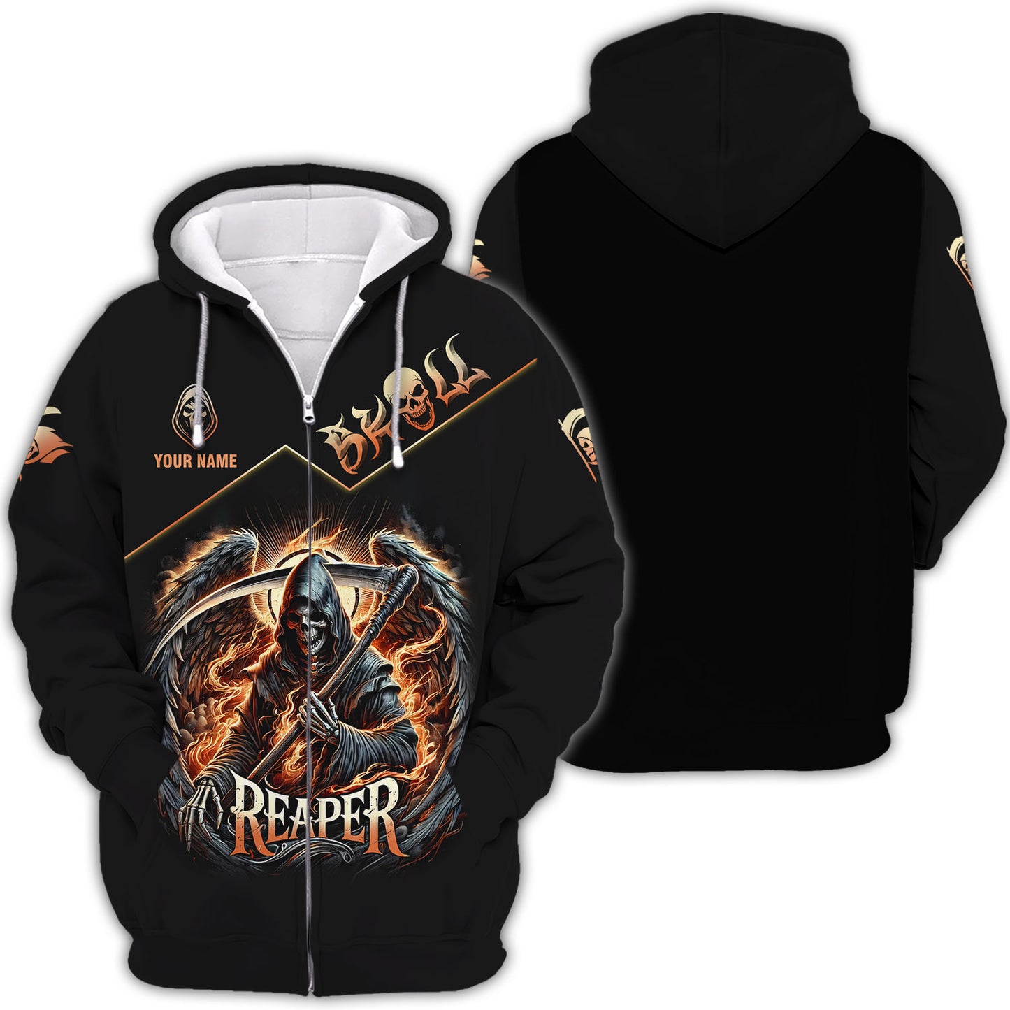 T-shirts 3D Full Print The Reaper God Of Death Cadeau personnalisé avec nom pour les amoureux des crânes