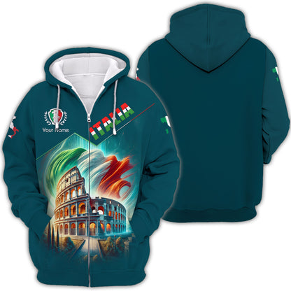 Camiseta personalizada con la bandera de Italia y el Coliseo, regalo para los amantes de Italia, camiseta 3D