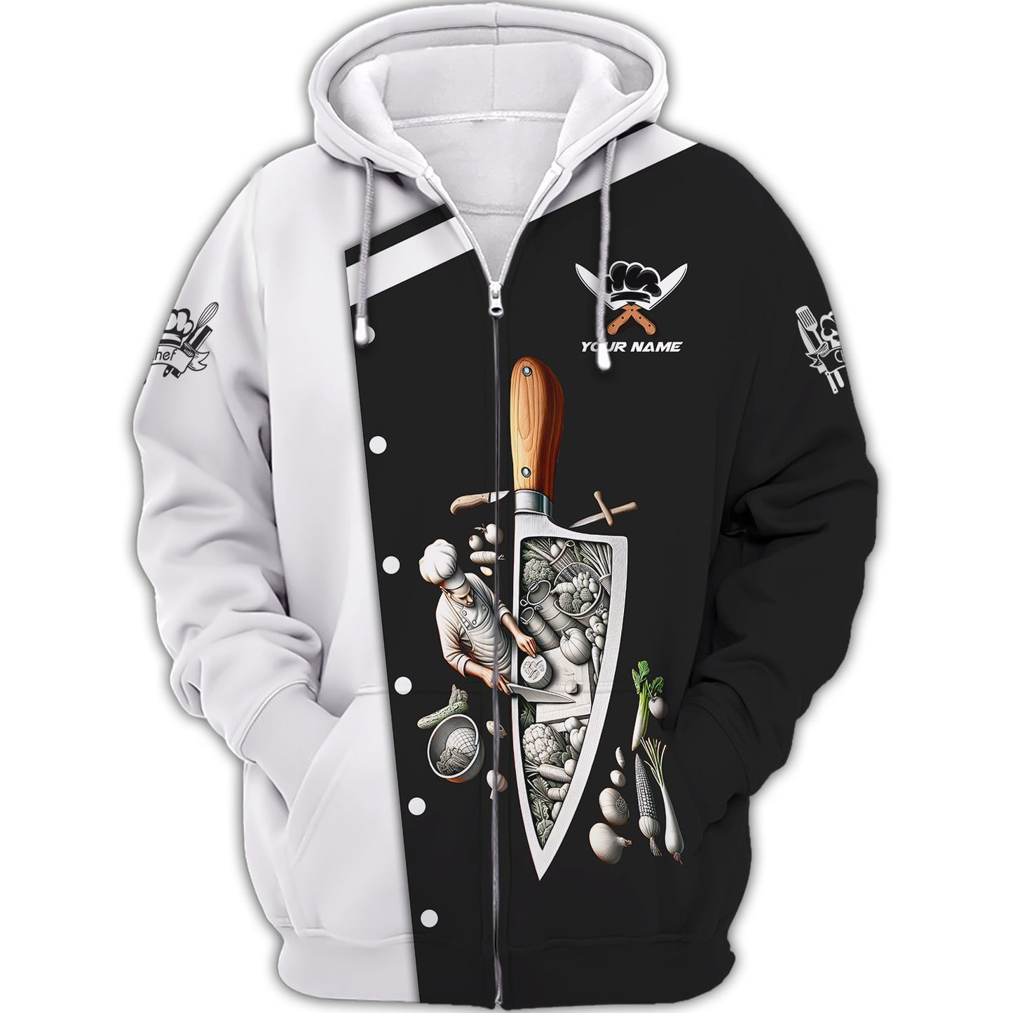 Personalized Chef Shirt - Culinary Artistry Knife & Ingredients Montage