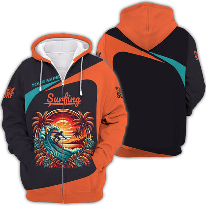 T-shirt personnalisé Surfing With Sunset Cadeau pour les amateurs de surf T-shirt 3D