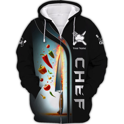 Cuchillo de chef y verduras Camisetas 3D Cuchillos de cocina Camiseta personalizada