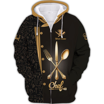 Personalized Chef Shirts - Elegant Cutlery Design for Culinary Professionals