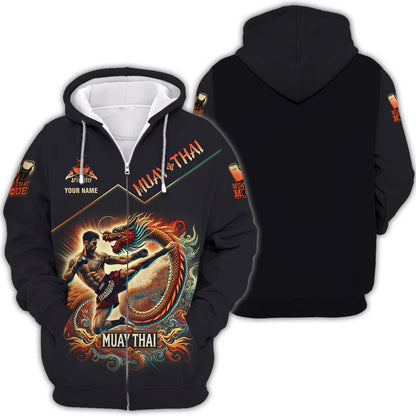 3D Full Print Muay Thai Fighter With Dragon Shirt Personalized Name Gift For Muay Thai Lovers