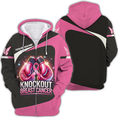 T-shirts personnalisés contre le cancer du sein Knockout Gants de boxe T-shirt 3D contre le cancer du sein Cadeau pour survivant du cancer