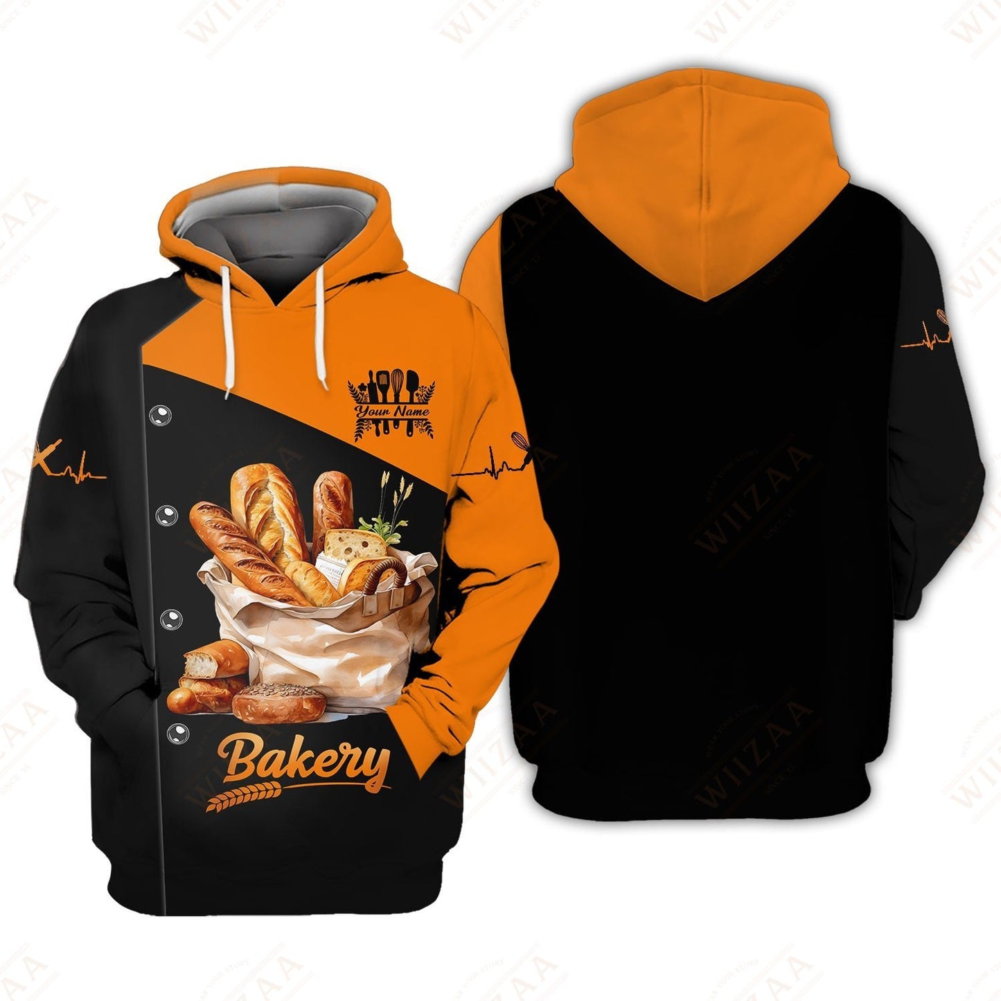 Personalized Baker Shirt – Fresh Bread Assortment with Bold Contrast