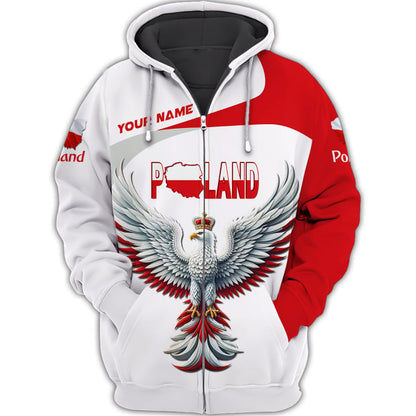 Personalized Poland Pride Shirt - Crowned White Eagle in Flight