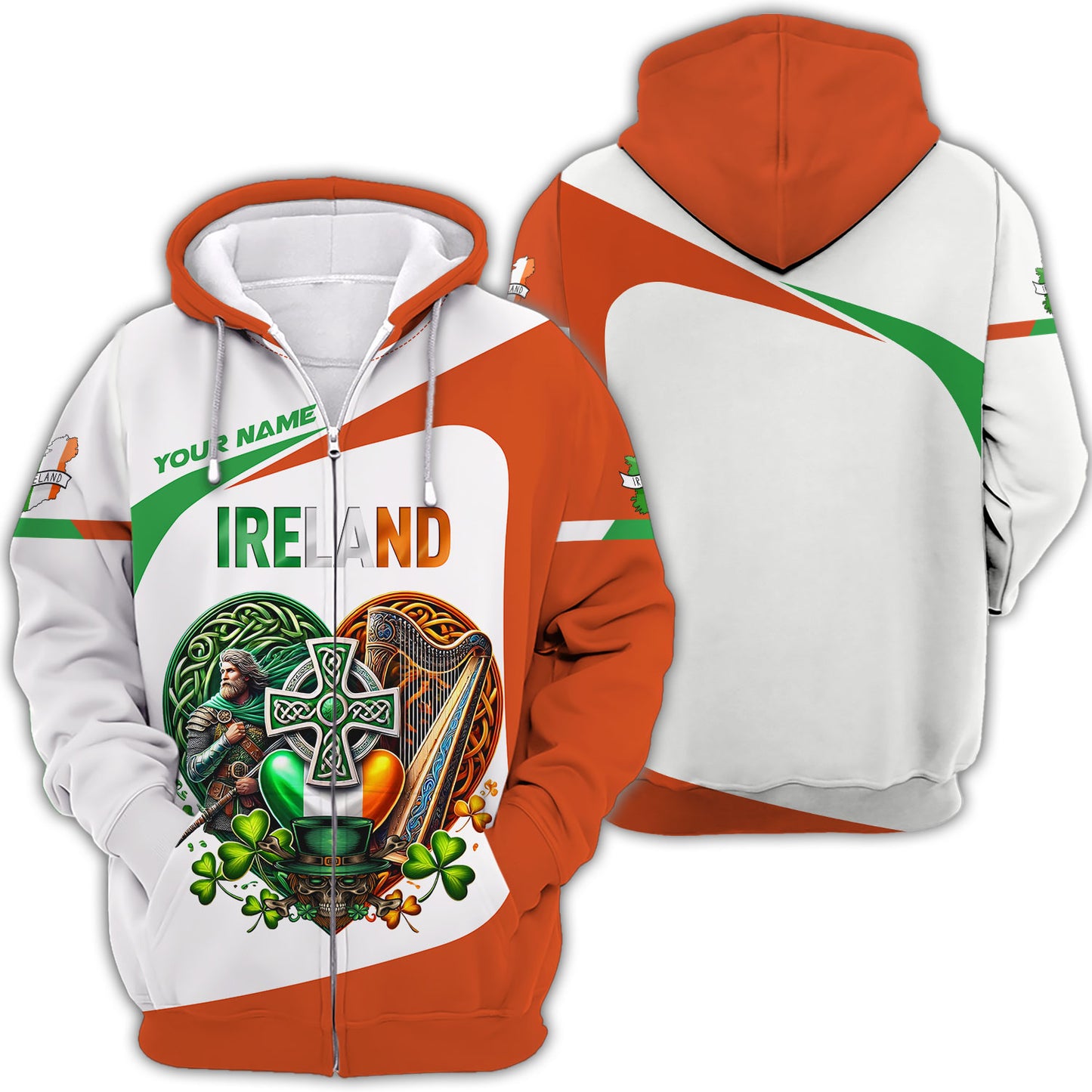 Camisetas con corazón de Irlanda con impresión 3D completa, regalo con nombre personalizado para amantes irlandeses