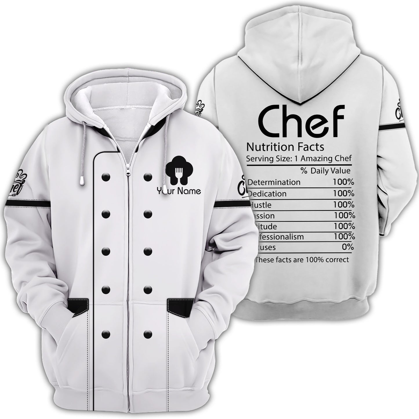 Camiseta de chef personalizada: información nutricional del chef