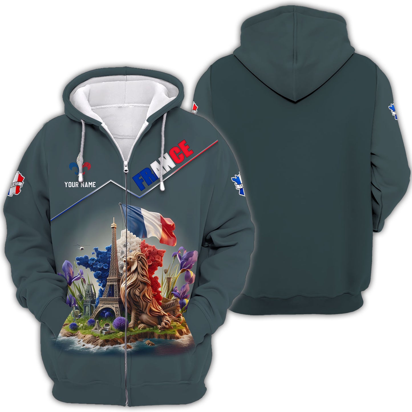 T-shirt imprimé 3D Love France avec nom personnalisé, cadeau pour les amoureux de la France