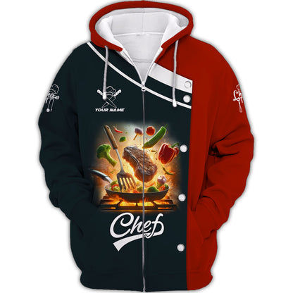 T-shirt de chef personnalisé – Motif Flaming Grill &amp; Feast