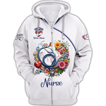 Personalized Nurse Shirts - Colorful Medical Elements Design for Healthcare Professionals