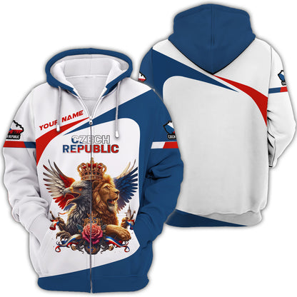 3D Full Print Lion With Eagle Of Czech Republic T-Shirts Personalized Name Gift For Czech Lovers