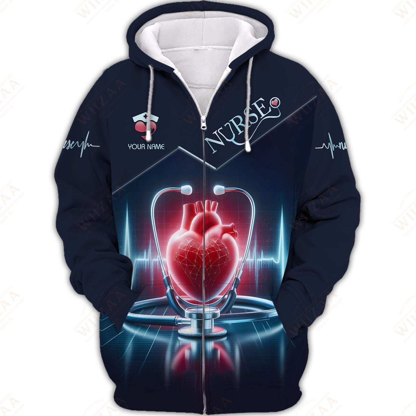 Camiseta de enfermera personalizada: gráfico de latidos del corazón y estetoscopio | Camiseta médica de corte cómodo