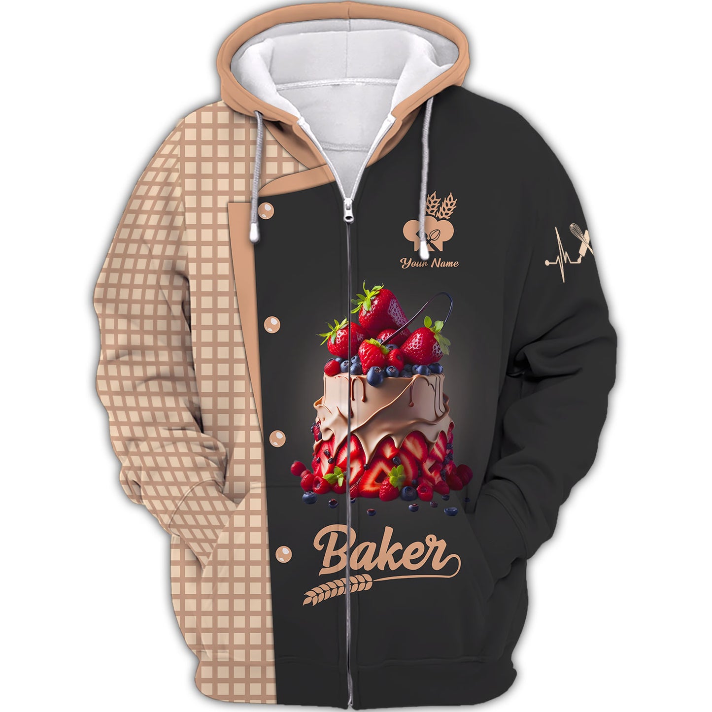 Personalized Baker Shirts - Decadent Berry Topped Cake Design for Dessert Artisans