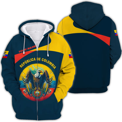 Coat Of Arms Republika De Colombia Personalized Name 3D Shirt Custom Gift For Colombia Lovers