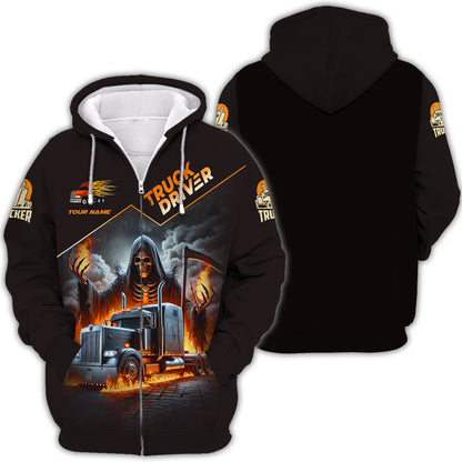 Camisetas personalizadas de Grim Reaper con camión Camiseta de camionero 3D Regalo para amantes de los camioneros