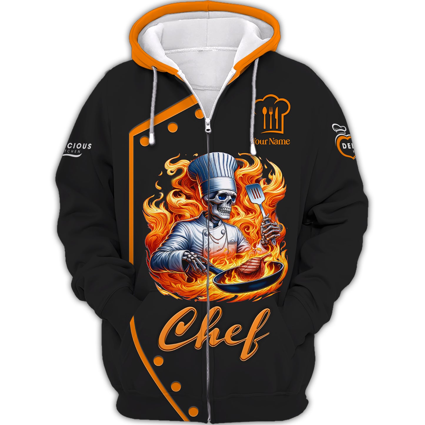 Chef Cooking Custom T-Shirts Skull Chef With Fire 3D Shirt