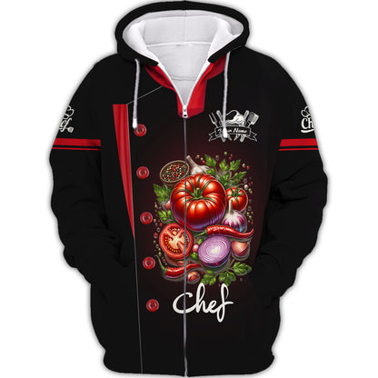 Camisa de chef personalizada: elegante diseño de tomate y cebolla para expertos culinarios