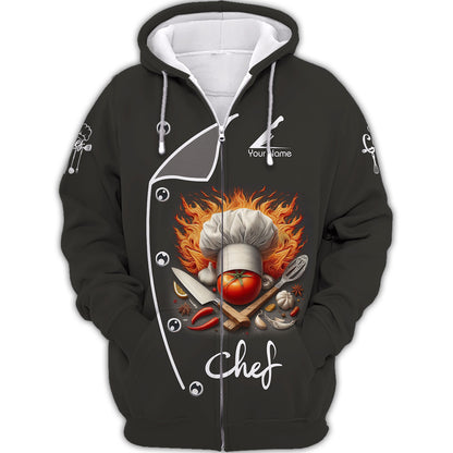 Personalized Chef Shirts - Fiery Culinary Passion Design for Professional Chefs