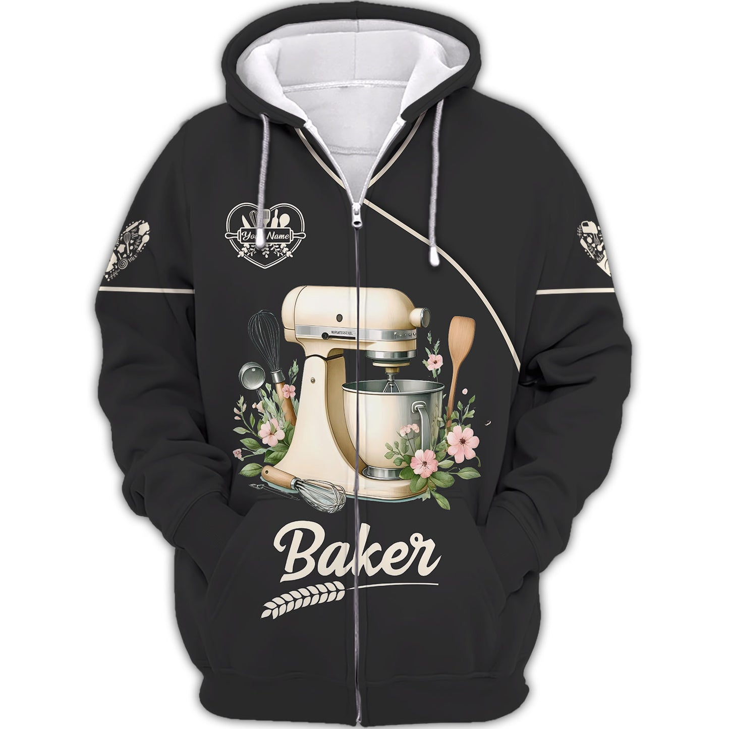 Personalized Baker Shirt - Elegant Mixer and Floral Design for Baking Enthusiasts