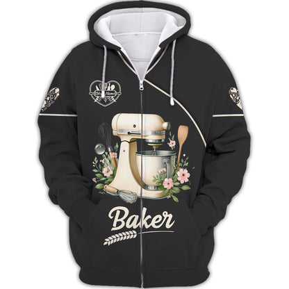 Personalized Baker Shirt - Elegant Mixer and Floral Design for Baking Enthusiasts