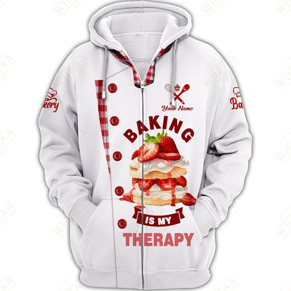 Personalized Baker Shirt – Baking is My Therapy Strawberry Cake Design