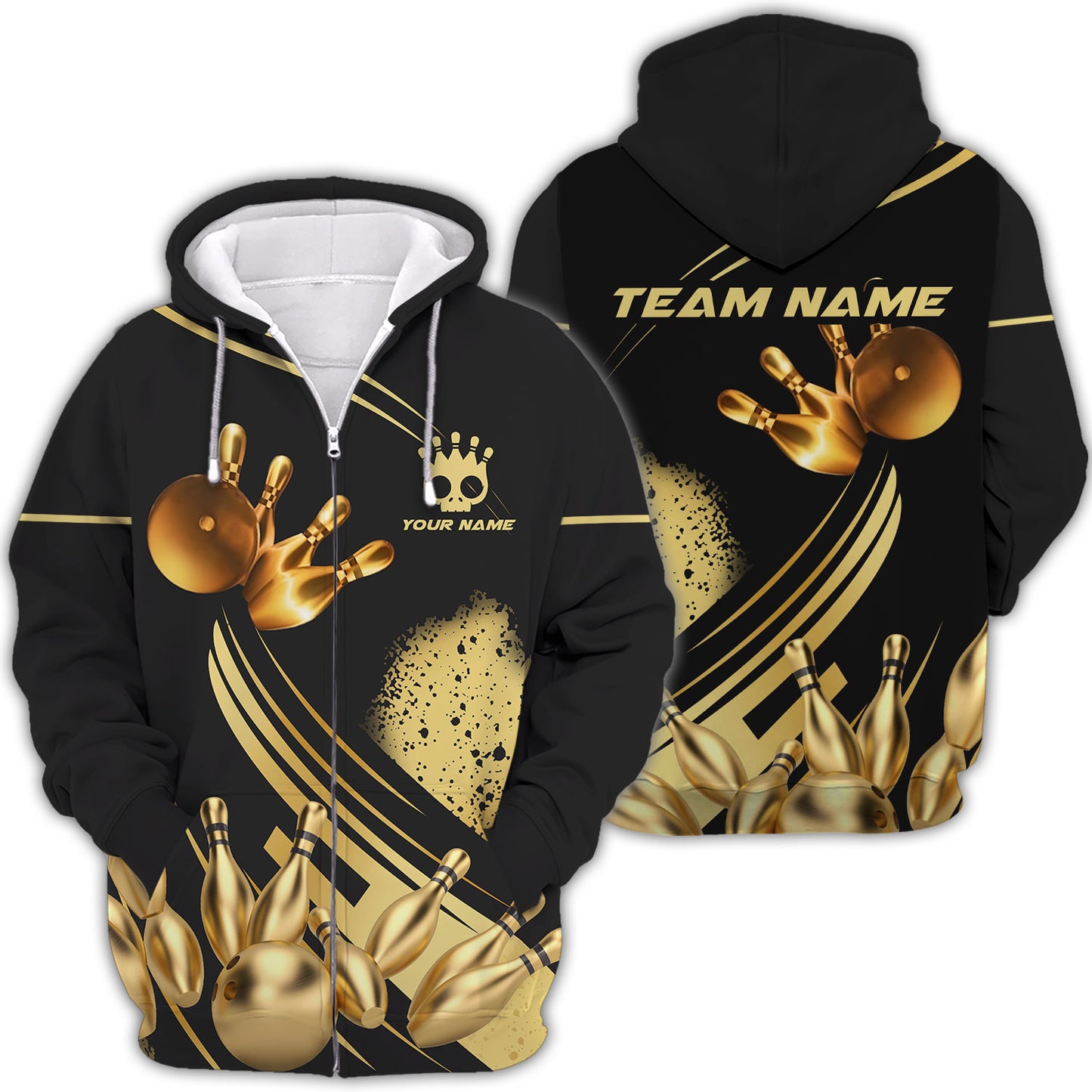 Camiseta personalizada del equipo de bolos: Strike in Golden Style