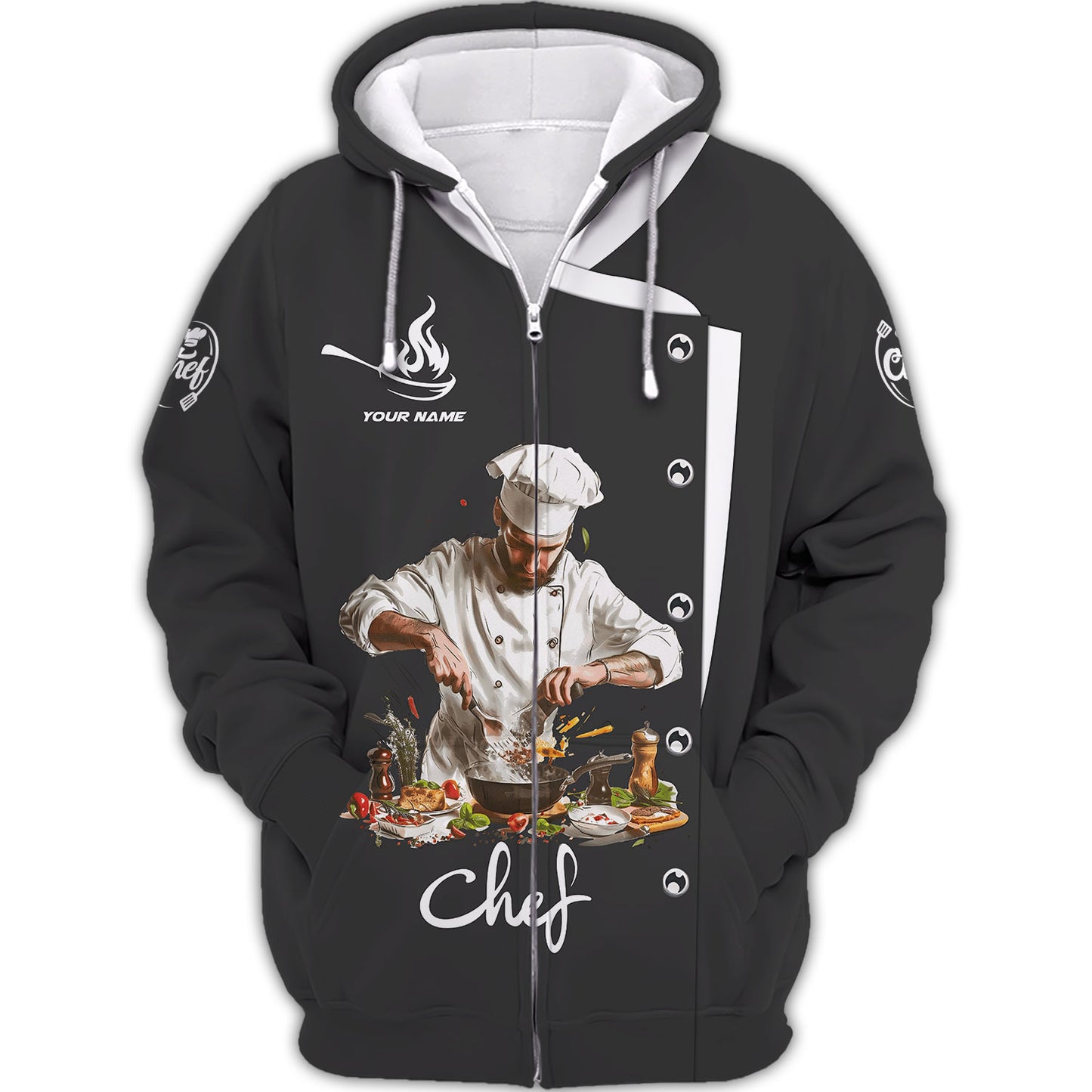 Personalized Chef Shirt – Master Chef in Action with Dynamic Kitchen Scene