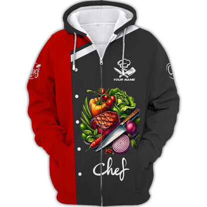 T-shirt de chef personnalisé – Motif d'ingrédients frais et colorés et de viande grillée