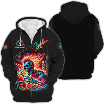 Chemise de barbier personnalisée - Flaming Skull Haircut Master