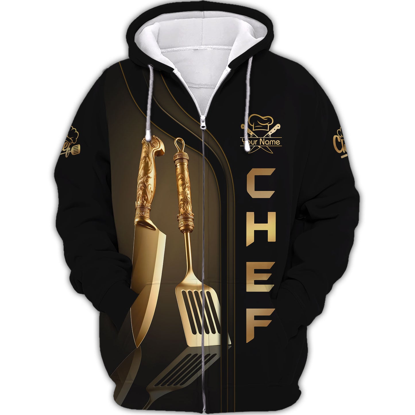 Personalized Chef Shirt - Gourmet Gold Accents & Cookware Motif