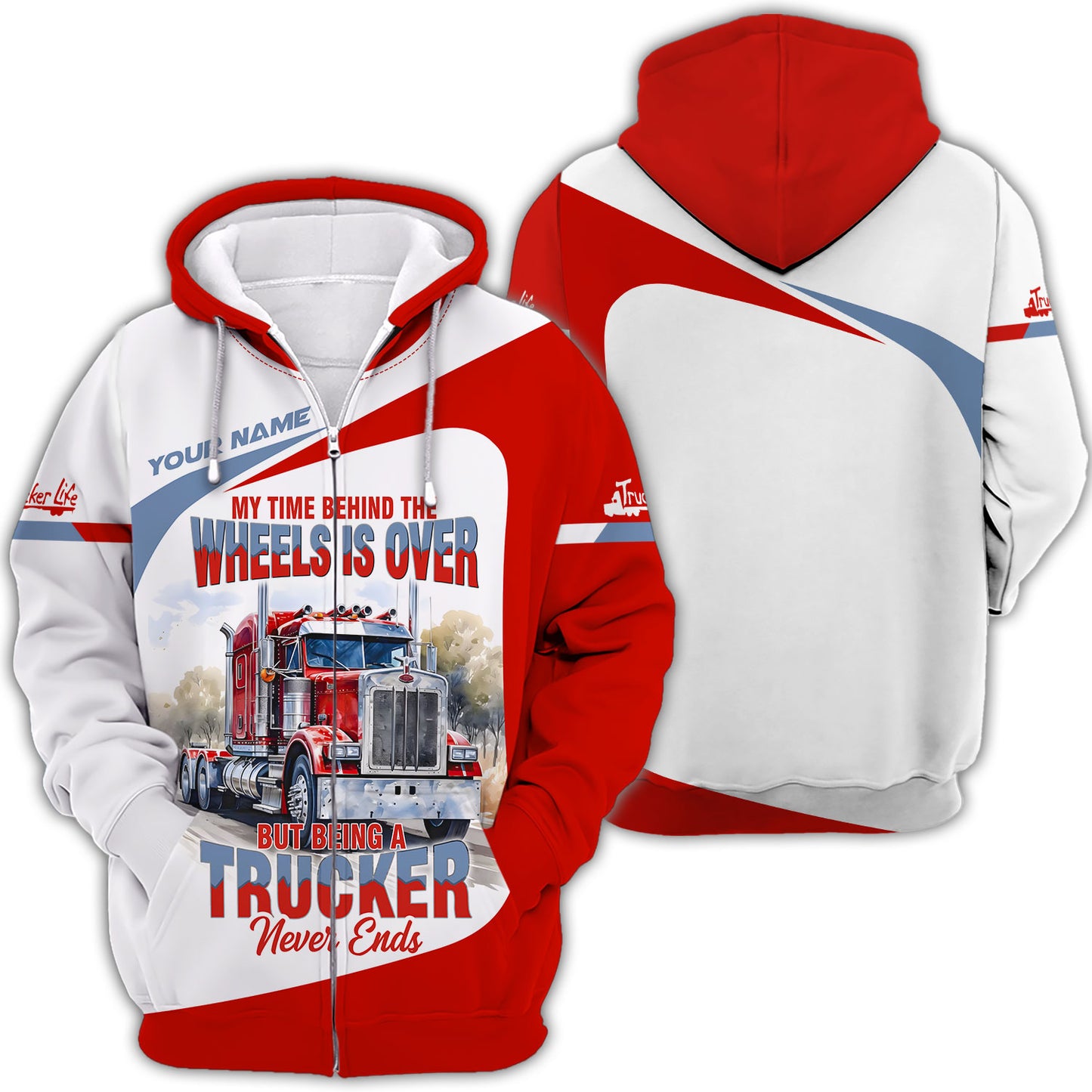 Trucker Life Custom Name Red Truck Car 3D Shirt Personalized Gift For Trucker Lovers