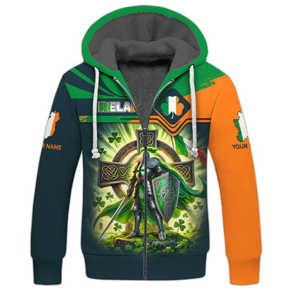 3D Full Print Knight With Celtic Cross Of Ireland T-Shirts Personalized Name Gift For Irish Lovers