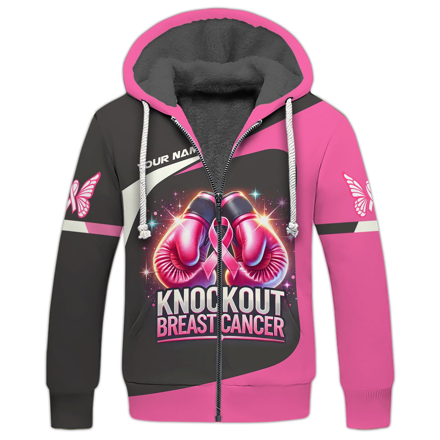 Camisetas personalizadas con texto "Knockout Breast Cancer" y guantes de boxeo. Camiseta 3D para sobrevivientes de cáncer de mama.