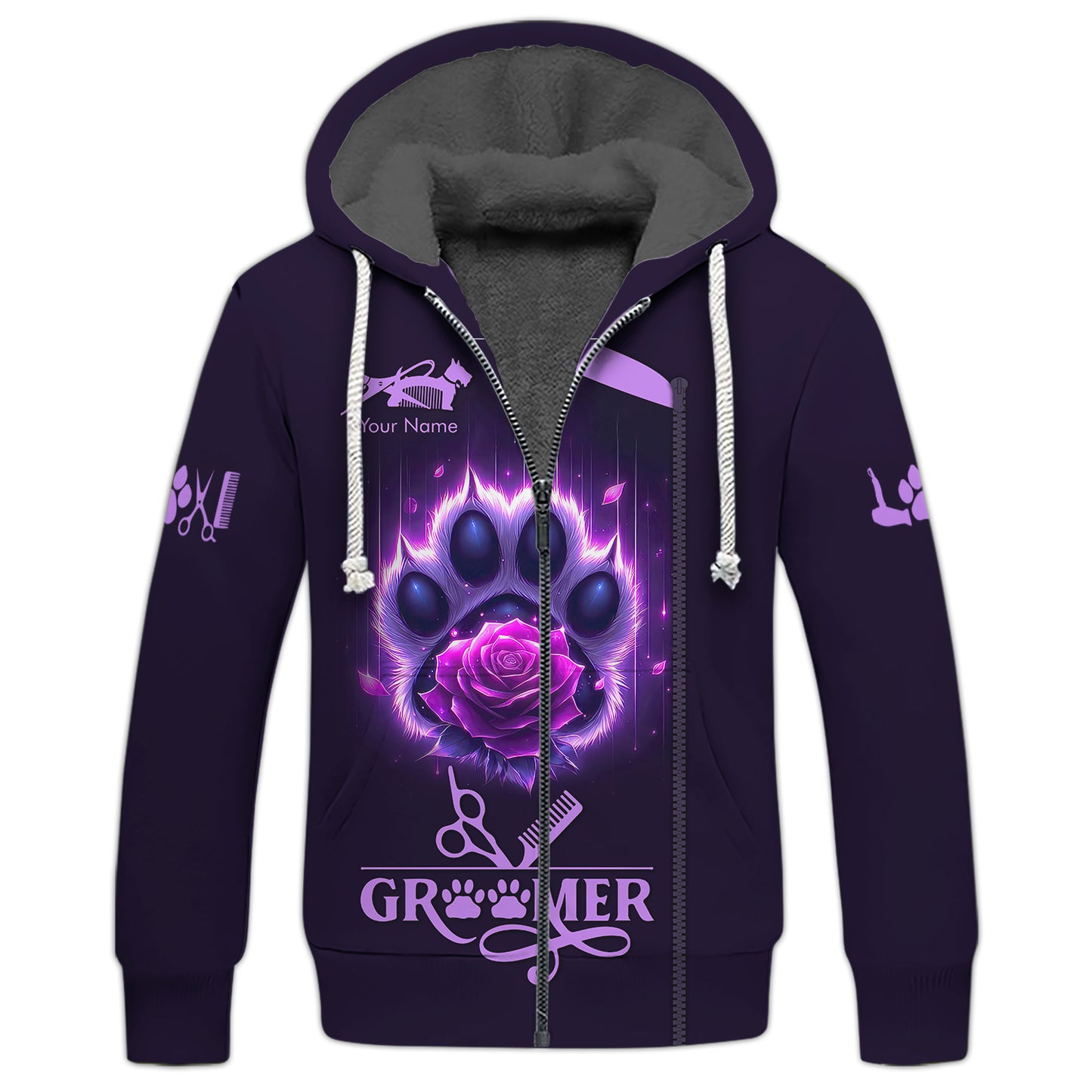 Groomer Custom T-Shirts Paw And Rose Purple 3D Shirt