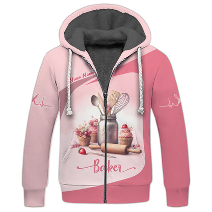 Personalized Baker Shirts - Soft Pink Baking Essentials Design for Pastry Chefs