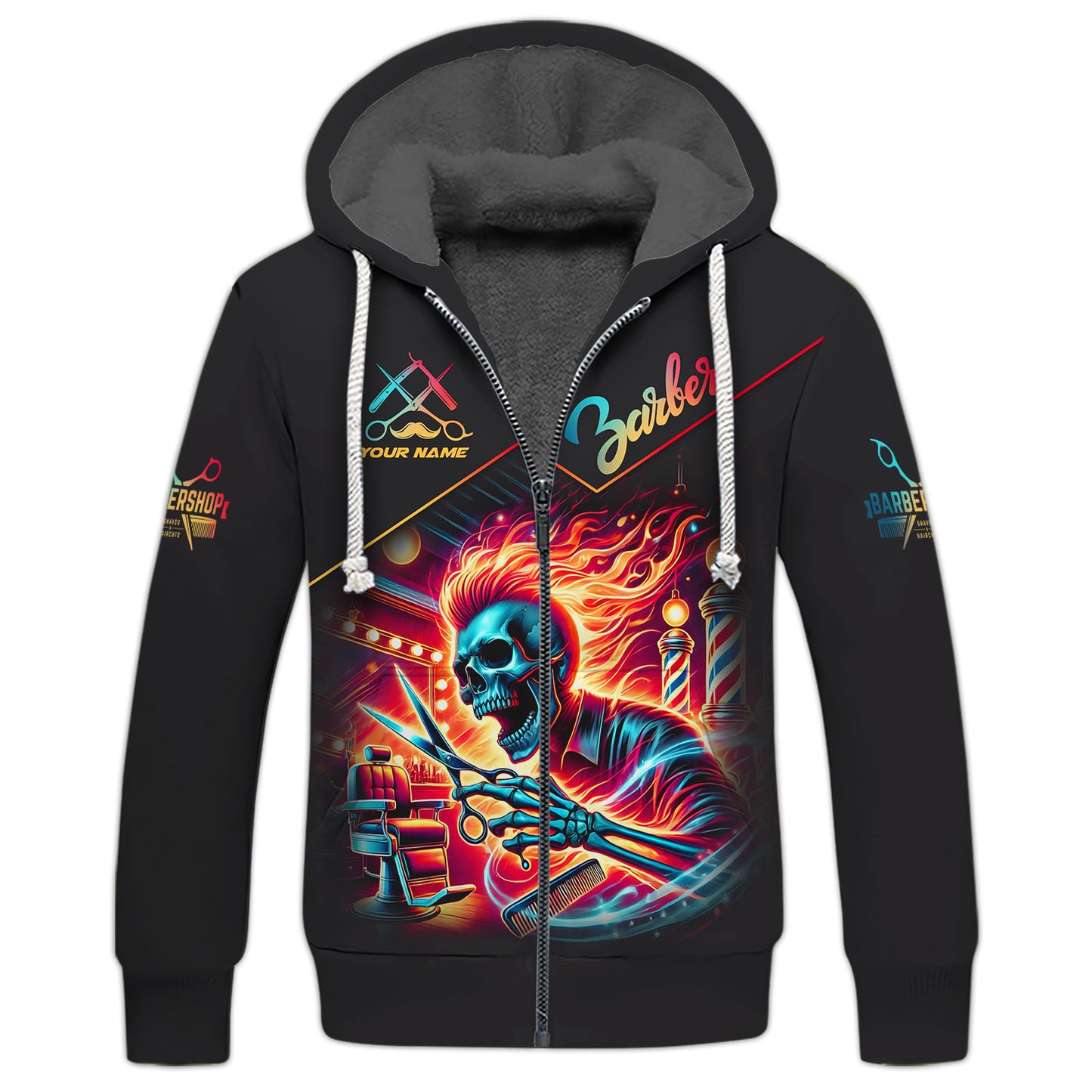 Chemise de barbier personnalisée - Flaming Skull Haircut Master