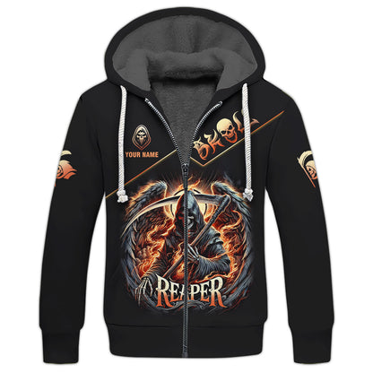 T-shirts 3D Full Print The Reaper God Of Death Cadeau personnalisé avec nom pour les amoureux des crânes