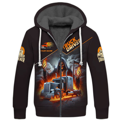 Camisetas personalizadas de Grim Reaper con camión Camiseta de camionero 3D Regalo para amantes de los camioneros